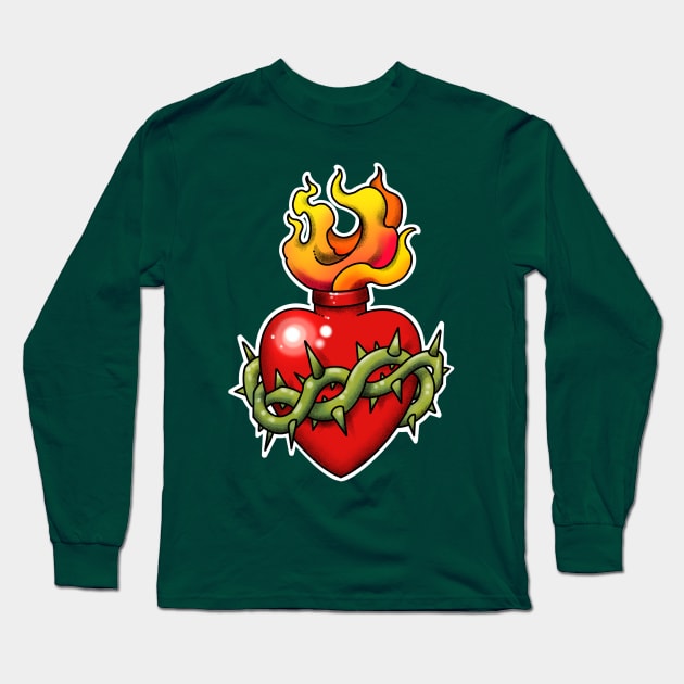 sacred heart tattoo style Long Sleeve T-Shirt by weilertsen